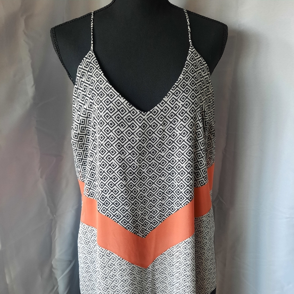Old Navy Maxi Dress Womens Size Large V Neck Orange Yellow Geometic - Picture 4 of 16